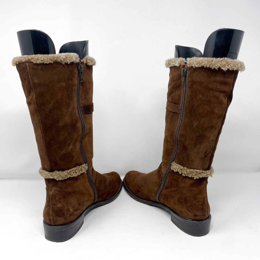 Stuart Weitzman Womens 7.5 Brown Suede Faux Fur Trim Tall Boots Boho Cozy Winter - Picture 6 of 9